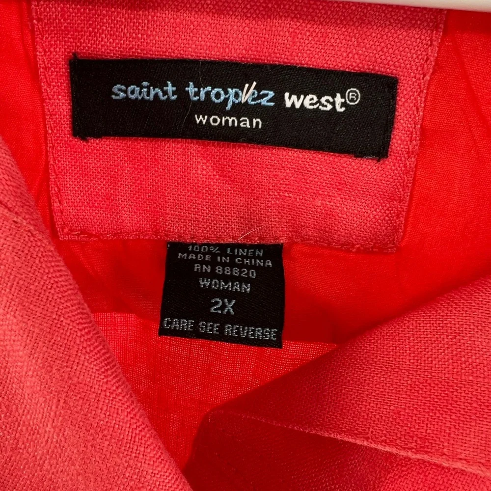 Saint Tropez West 2X linen jacket shacket coral plus office casual vacation